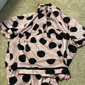 Chic Pink and Black Polka Dot Pajama Set